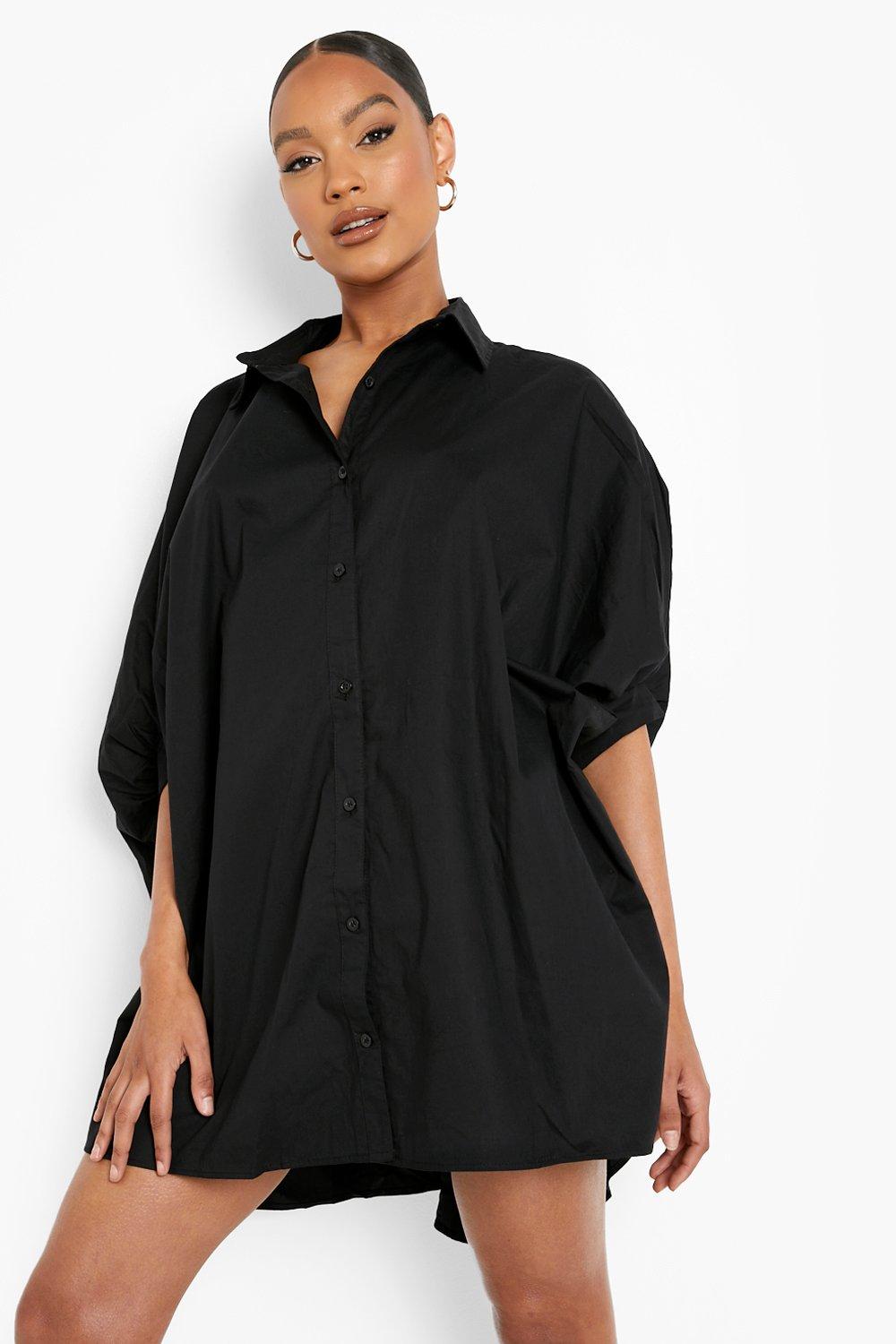 Black oversized button shop front shirt dress