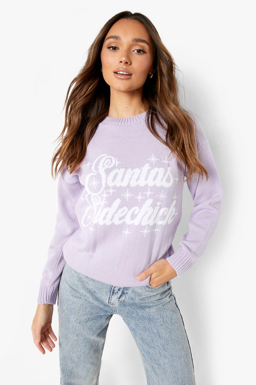 Lilac Santas Sidechick Slogan Christmas Sweater image number 1