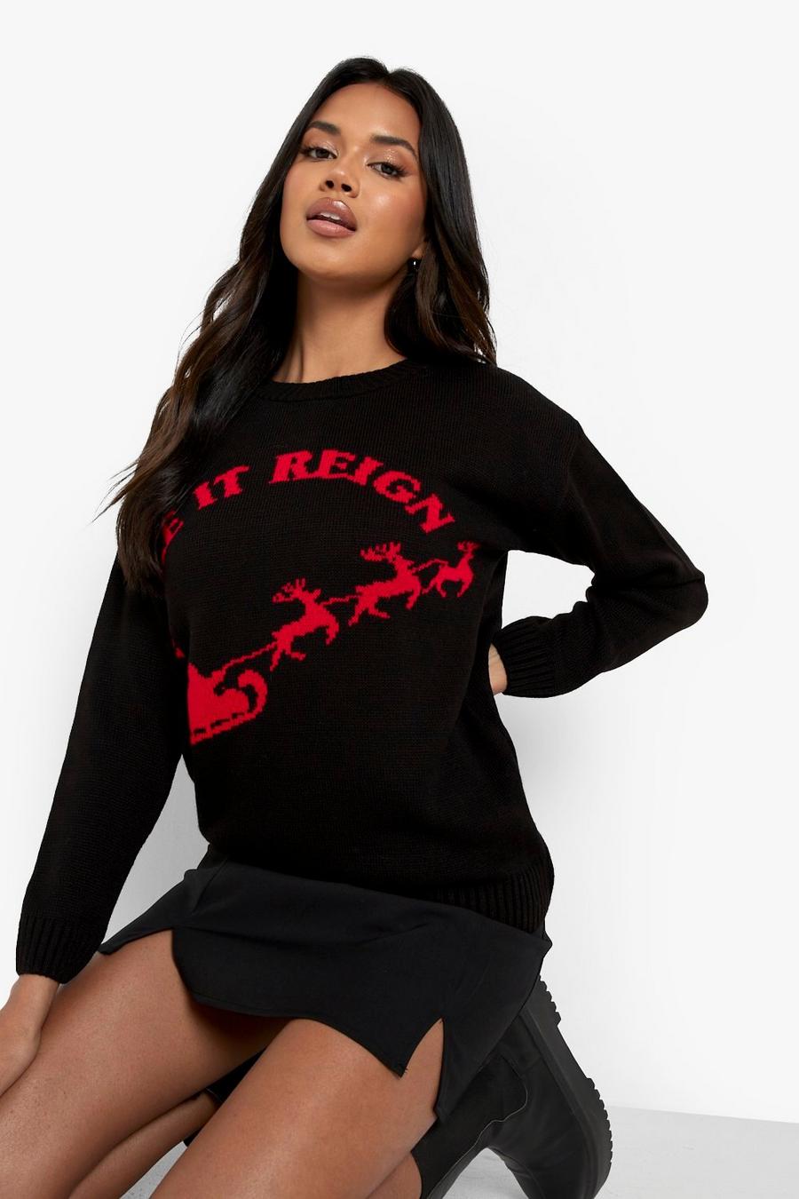 Black Make It Reign Slogan Christmas Sweater image number 1