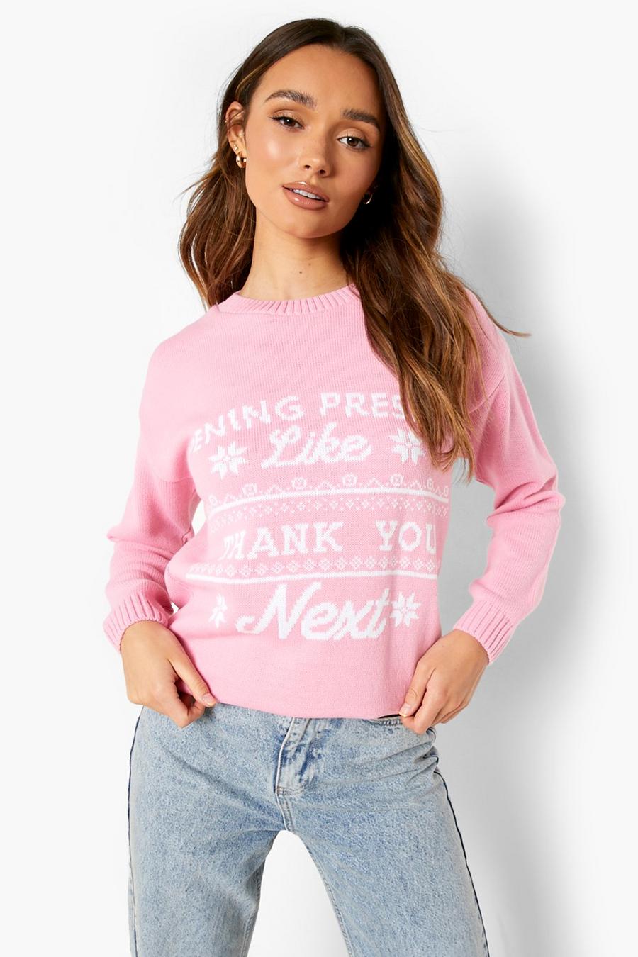 Pink Thank U Next Slogan Christmas Sweater image number 1