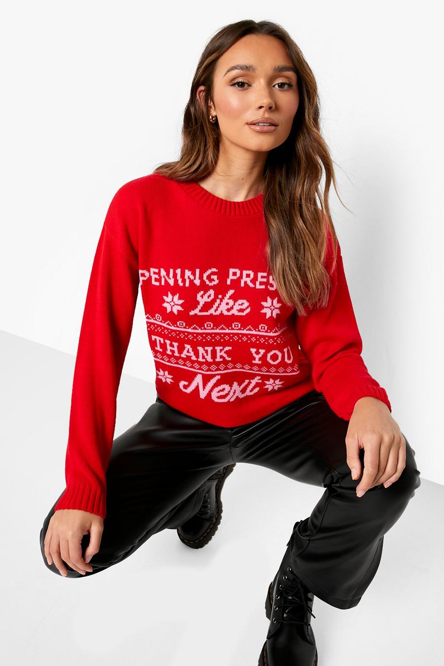Red Thank U Next Slogan Christmas Sweater image number 1