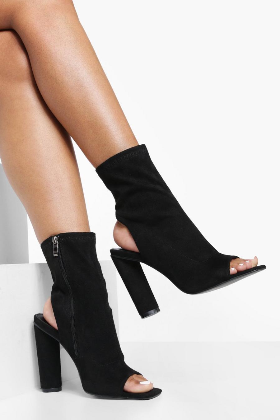 Black noir Peep Toe Sock Boots