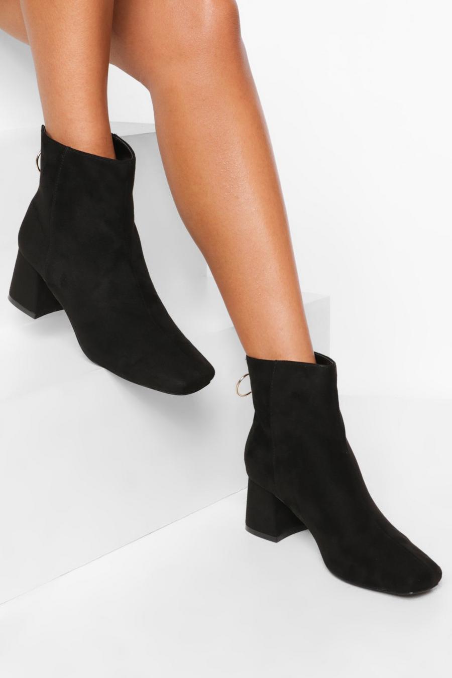 Black svart Zip Detail Low Block Heel Boots