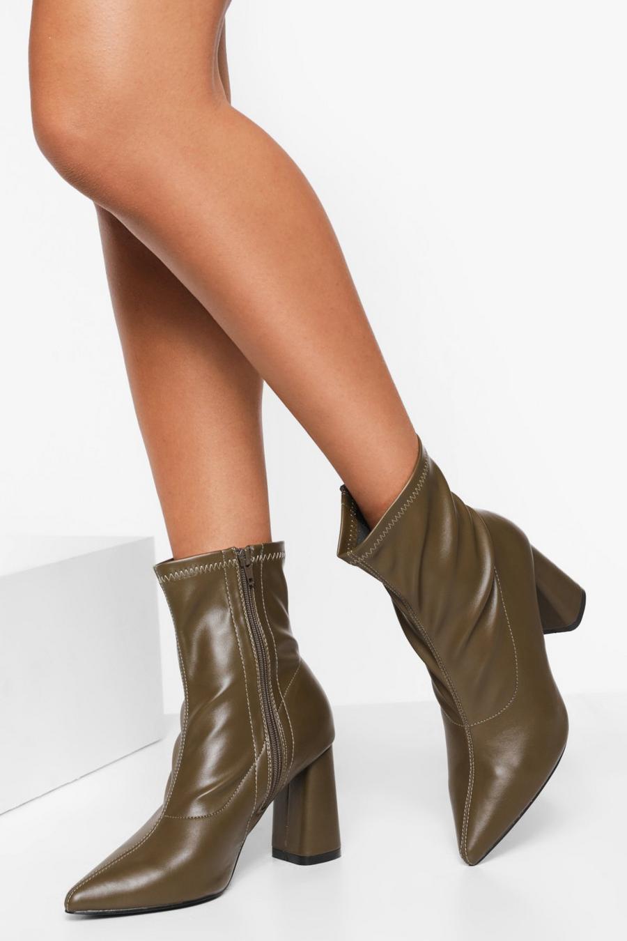 Khaki Pointed Sock Boots
