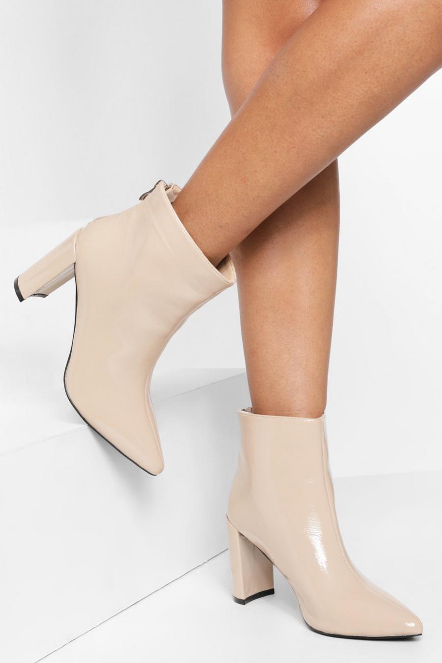 Ecru Wide Width Patent Pointed Toe Booties image number 1