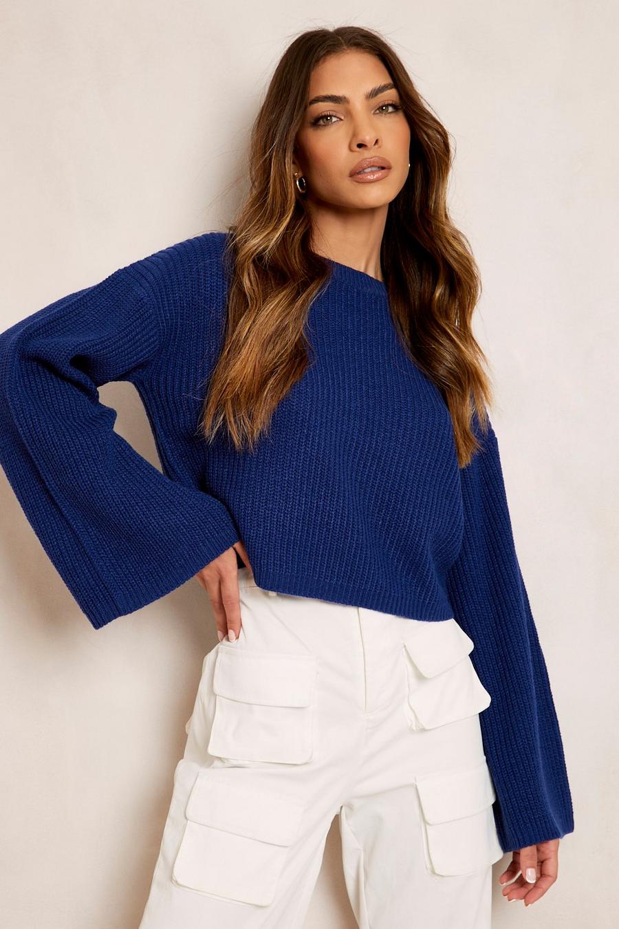 Navy Recycled Wide Sleeve Sweater image number 1