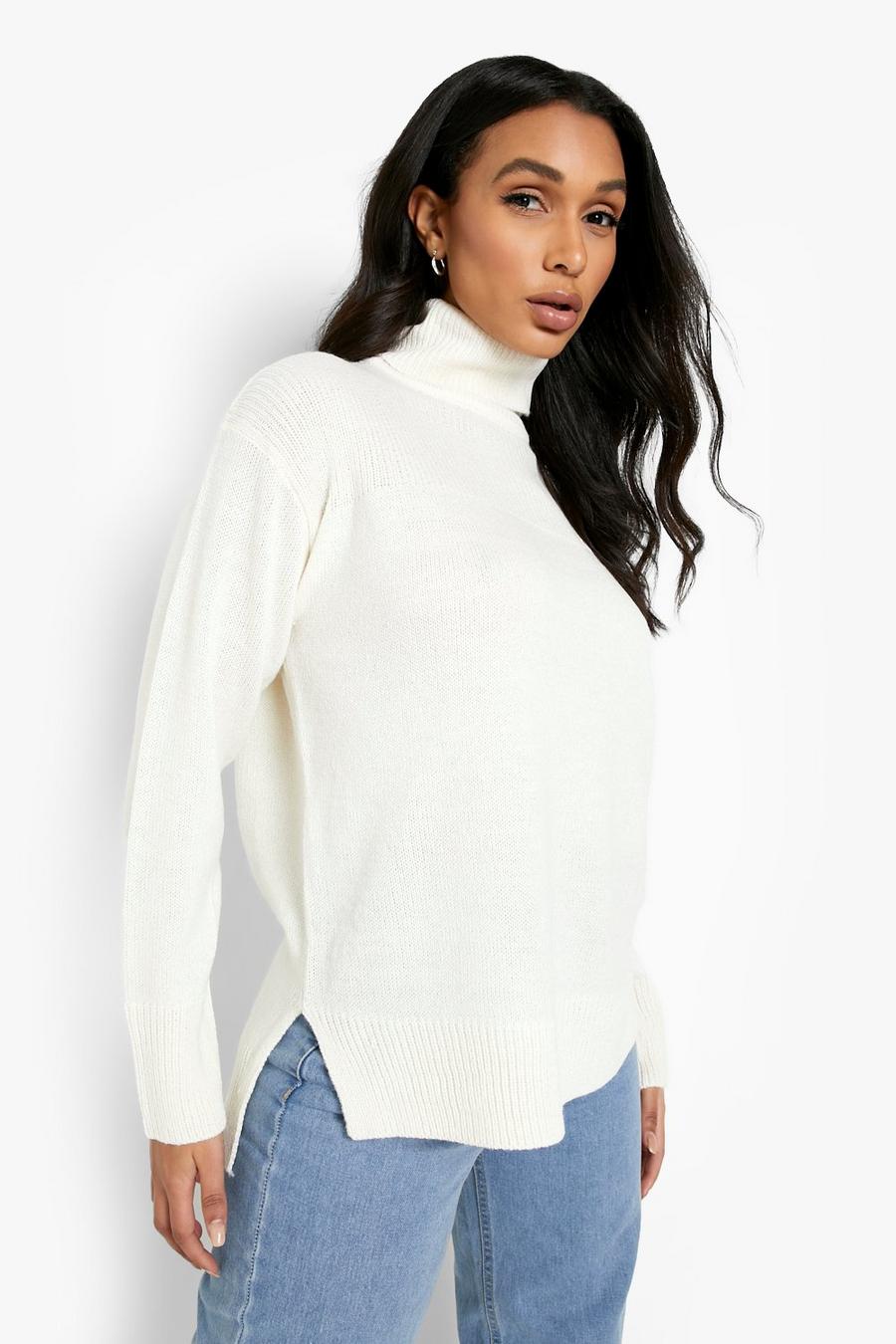 Ecru white Recycled Turtleneck Tunic Sweater