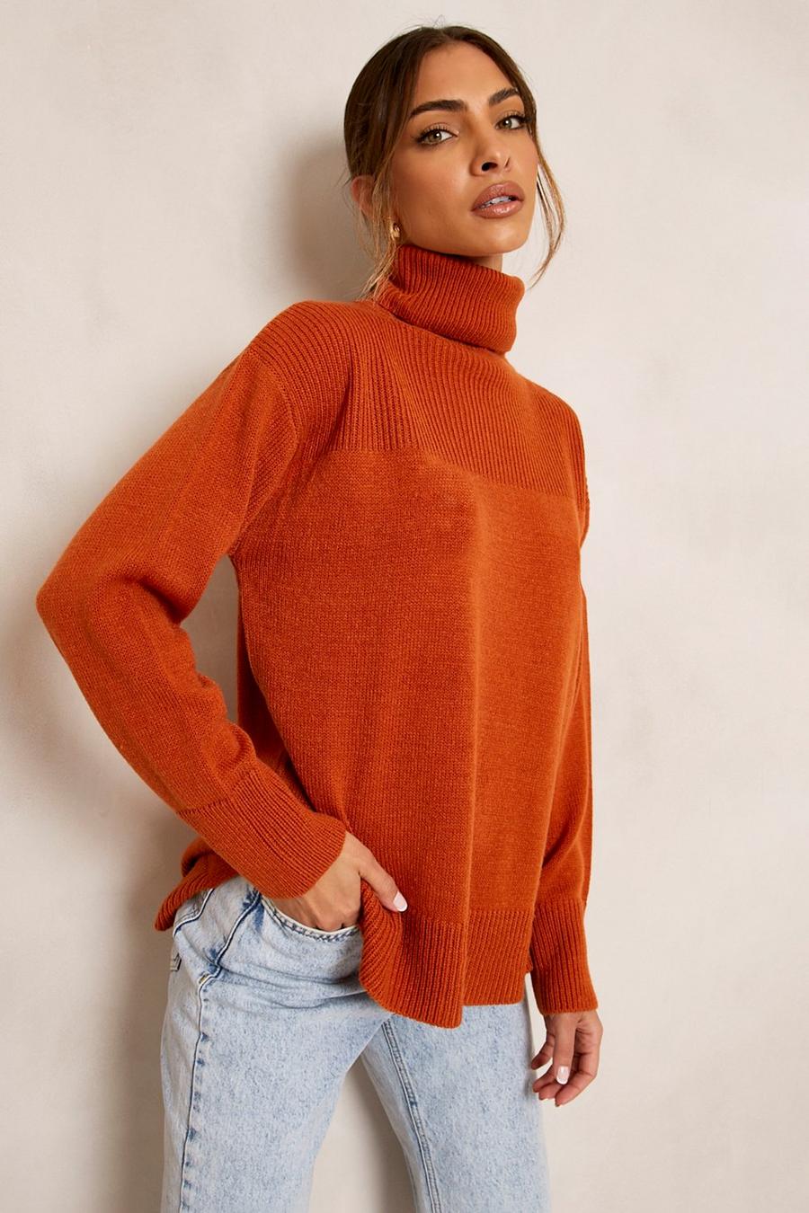 Rust Roll Neck Tunic Jumper image number 1
