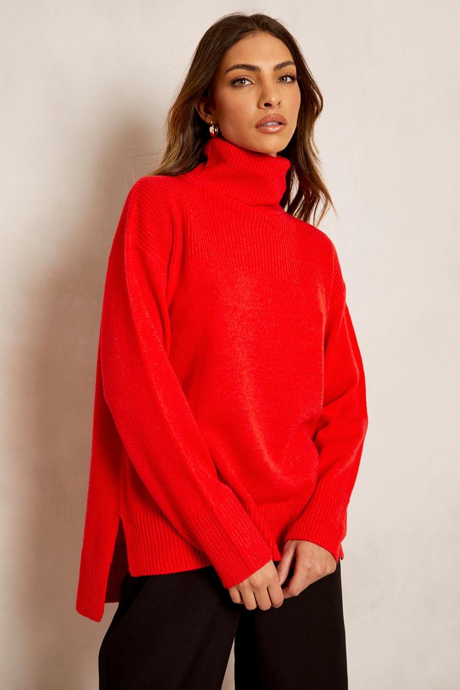 Wine red Recycled Turtleneck Tunic Sweater