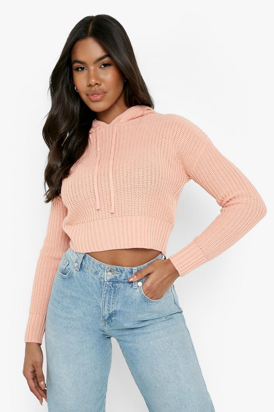 Peach Recycled Hoody Crop Sweater image number 1