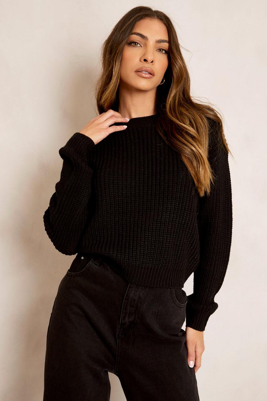 Black Recycled Crew Neck Crop Sweater image number 1