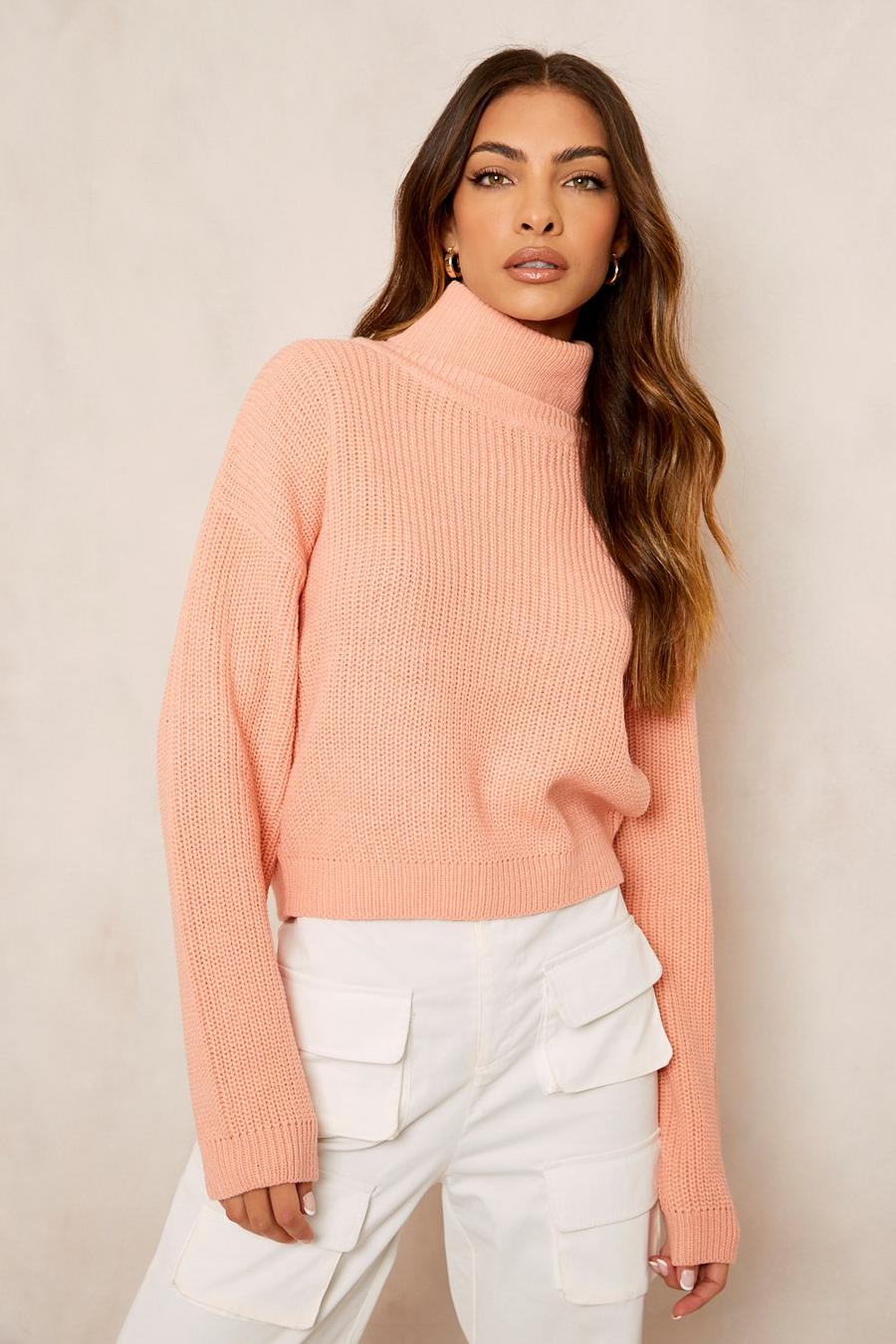 Peach Recycled Turtleneck Crop Sweater image number 1