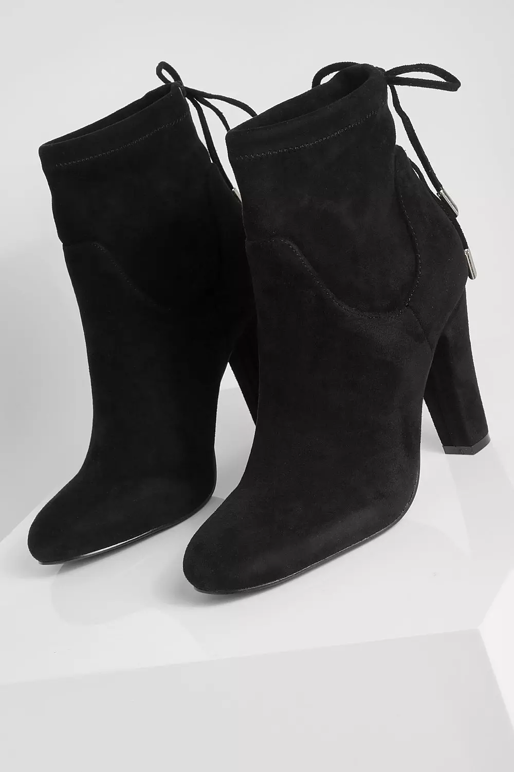 Stone Faux Suede Tie Back Block Heel Sock Boots alternative image