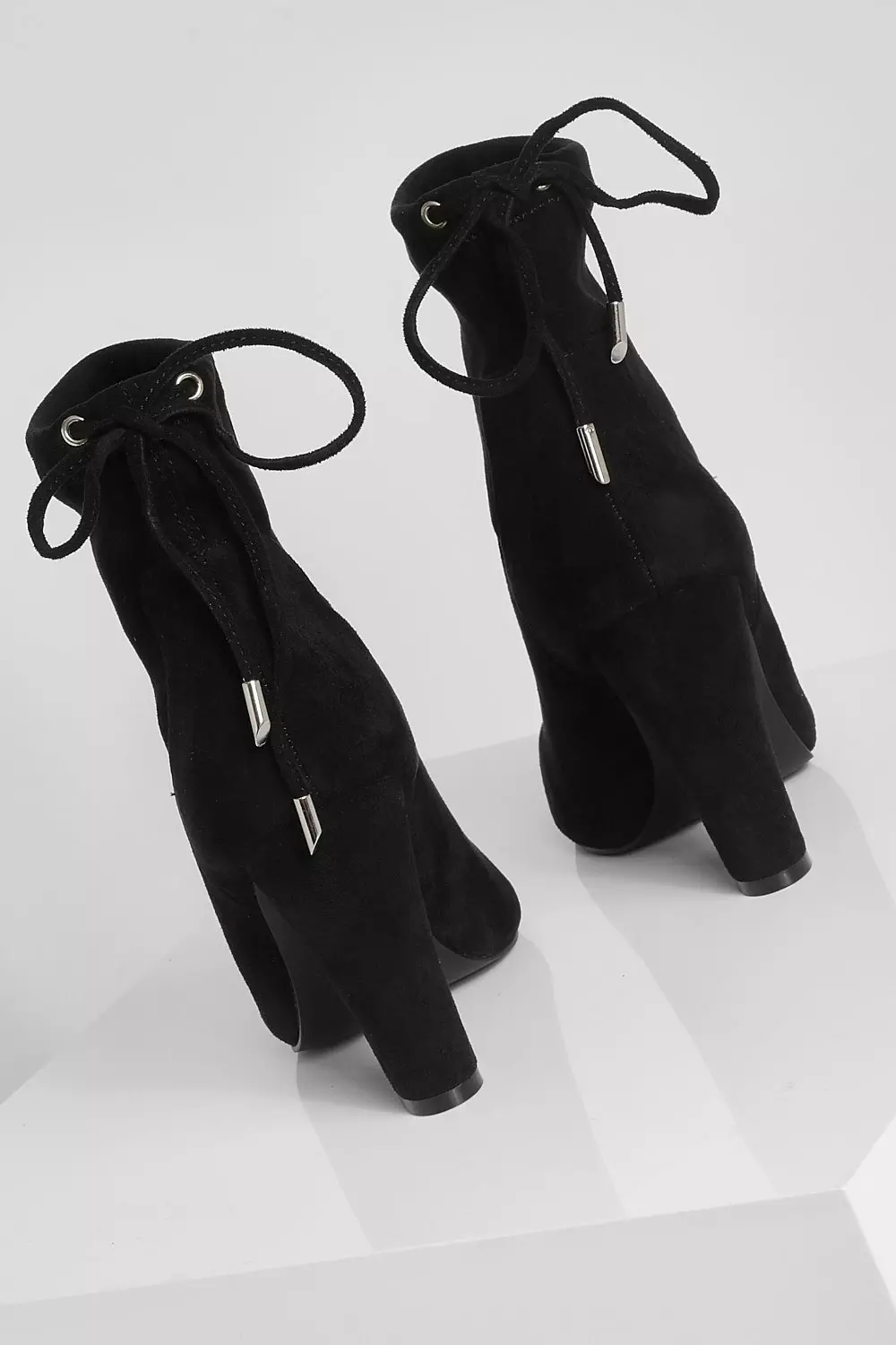 Stone Faux Suede Tie Back Block Heel Sock Boots alternative image