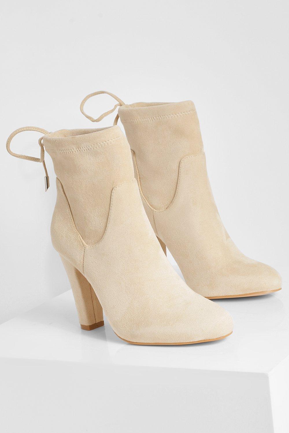 Faux Suede Tie Back Block Heel Sock Boots