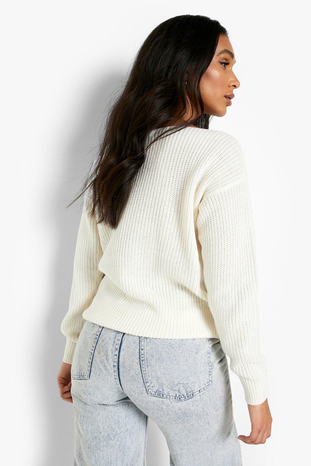 White slash neck jumper top