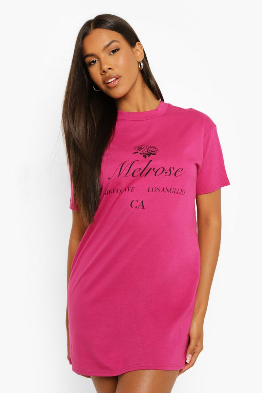 T-Shirt-Kleid mit Melrose-Slogan, Hot pink image number 1