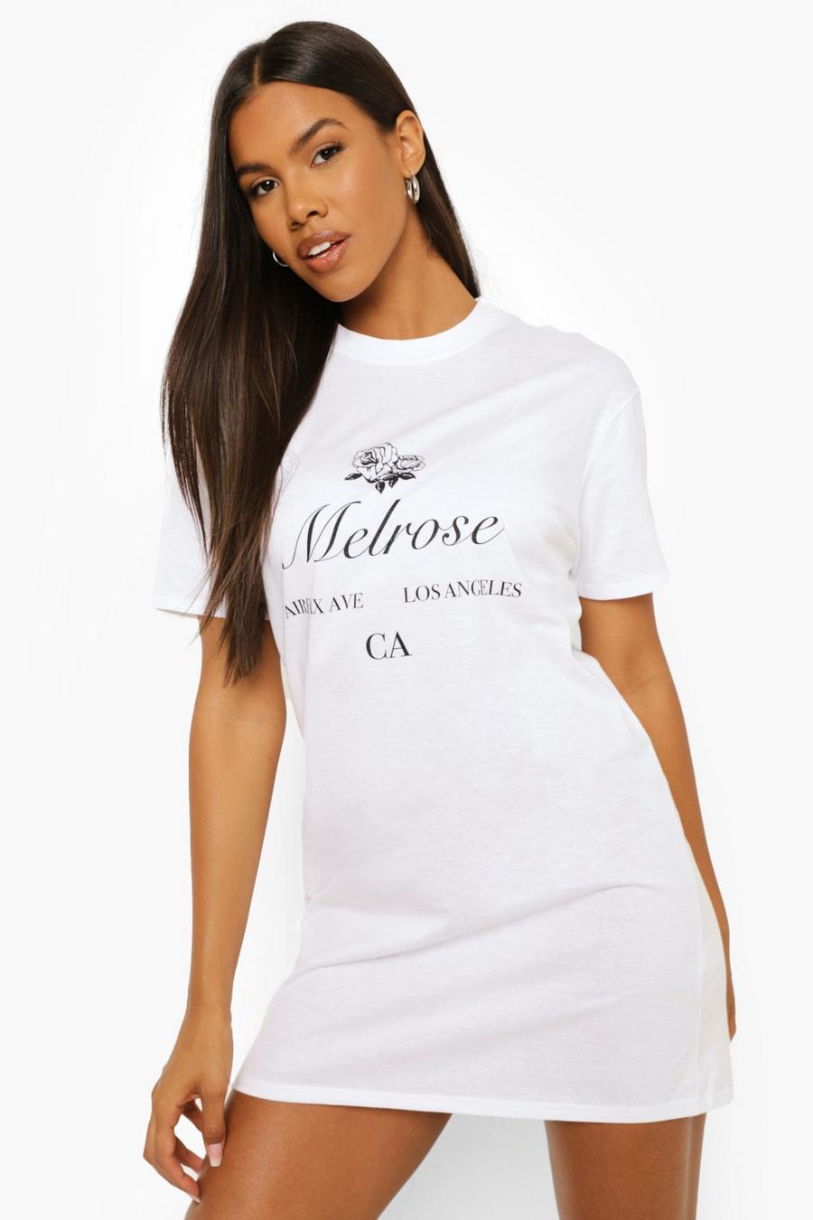 White Melrose Slogan T Shirt Dress image number 1