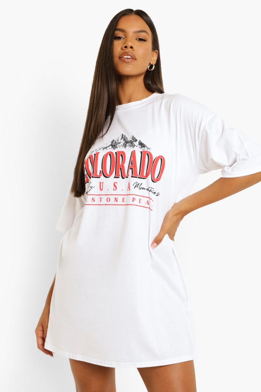 Vestito T-shirt con stampa Colorado e spalle scivolate, Bianco image number 1