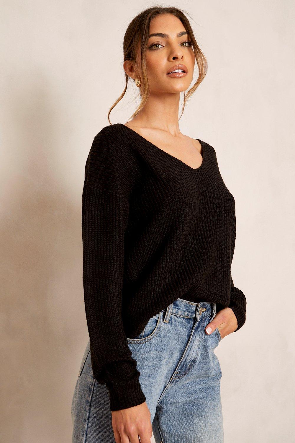 Black v outlet neck jumper womens