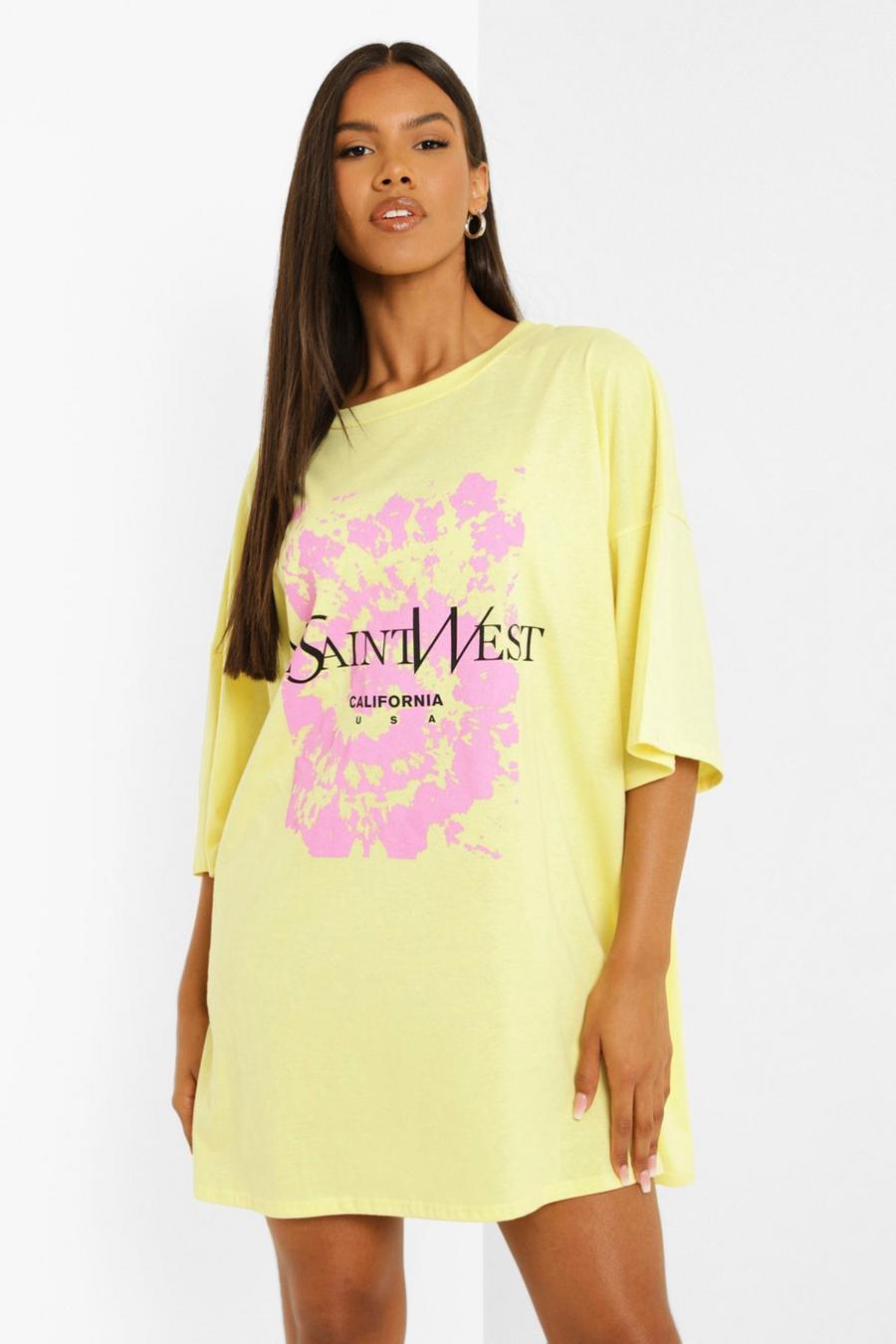 Yellow Ye Saint West Tie Dye Oversized T Shirt Dress image number 1
