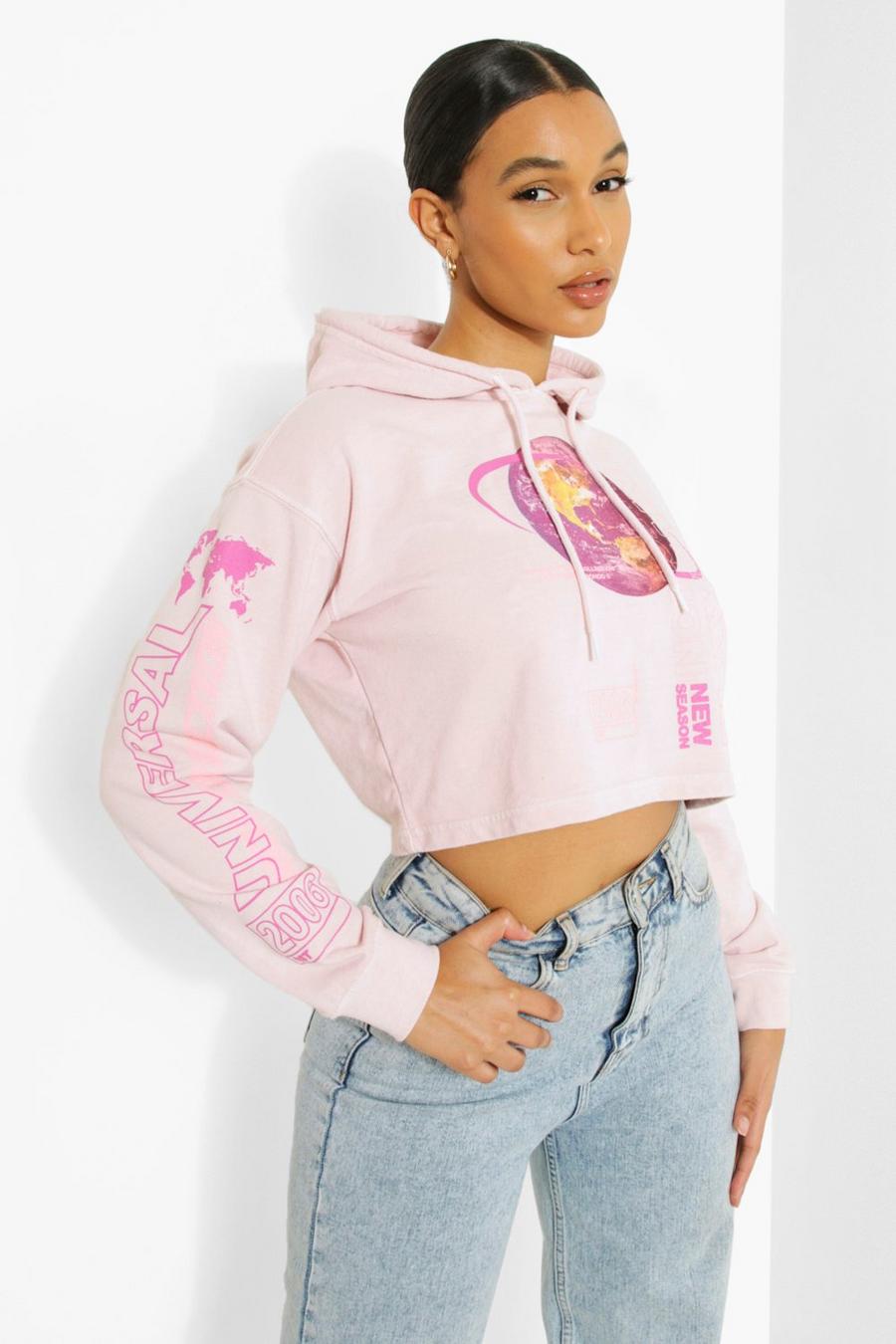 Pink Overdyed Universal Cropped Hoodie image number 1