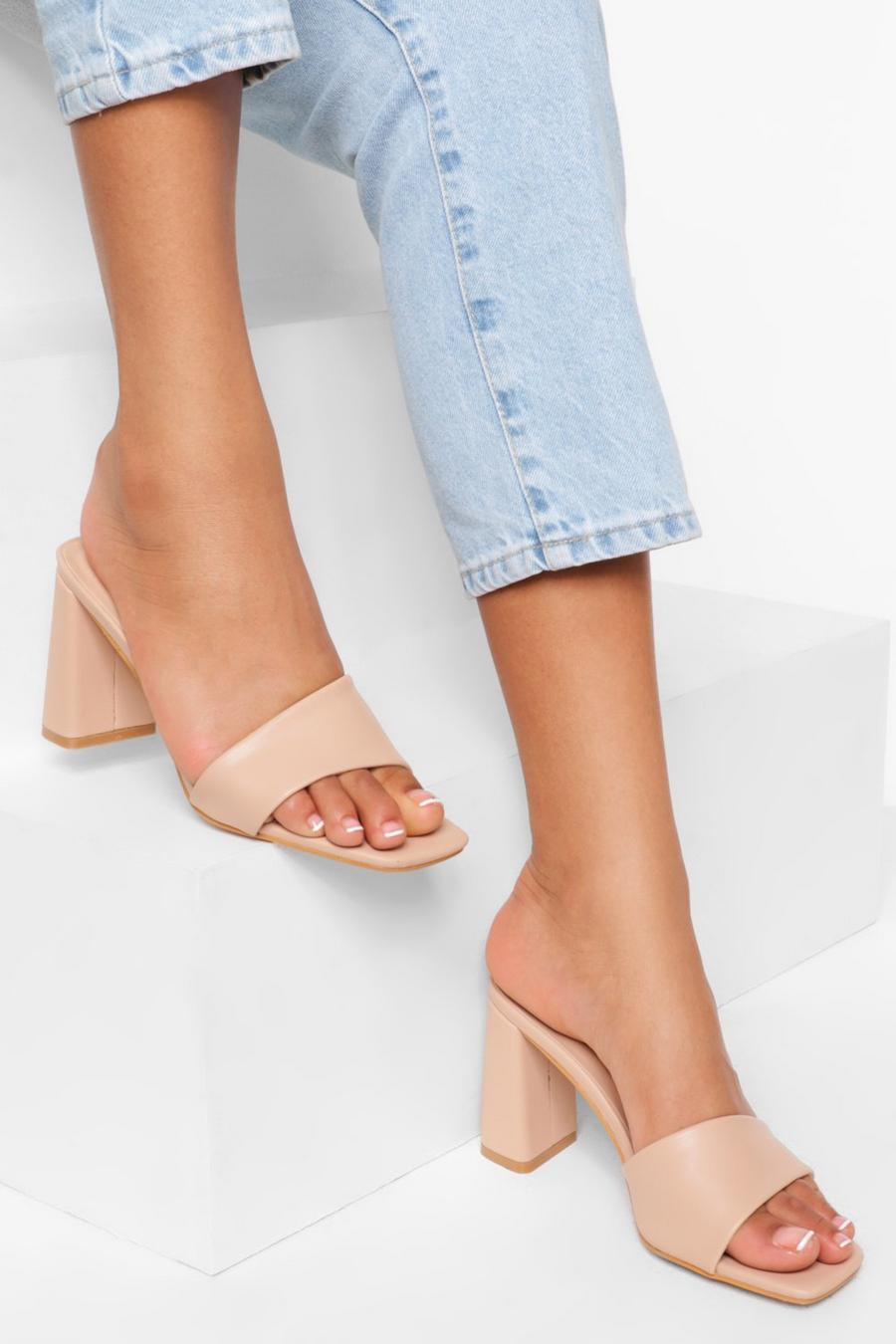 Nude Asymmetric Strap Mules image number 1