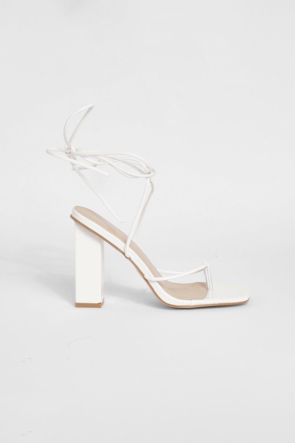 white lace up heels boohoo