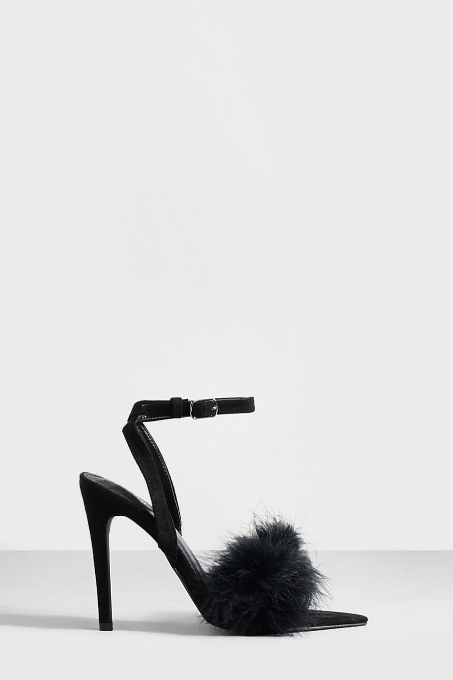 Black svart Feather Detail Barely There Heels image number 1