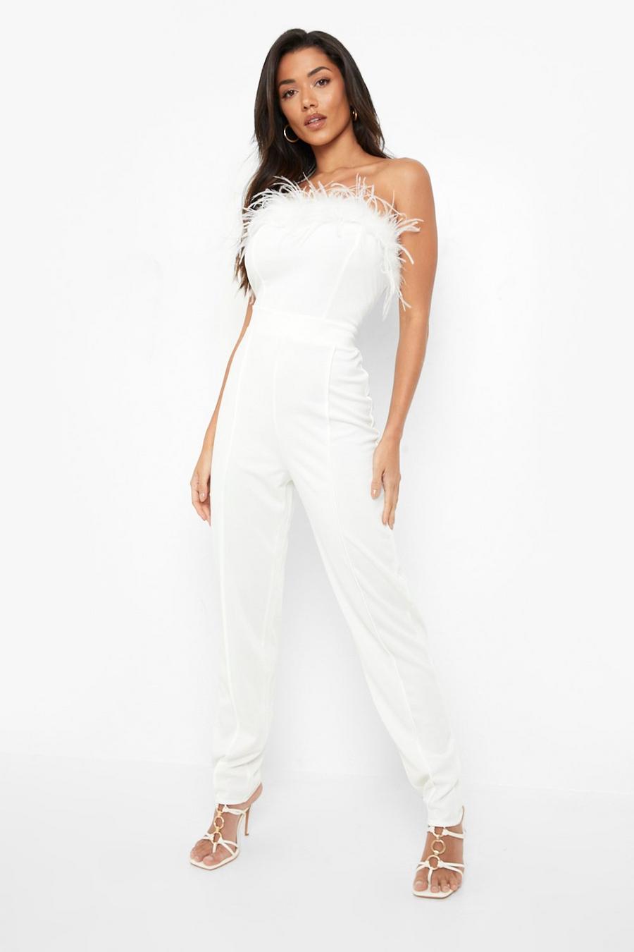 White Feather Bandeau Tailored Jumpsuit image number 1