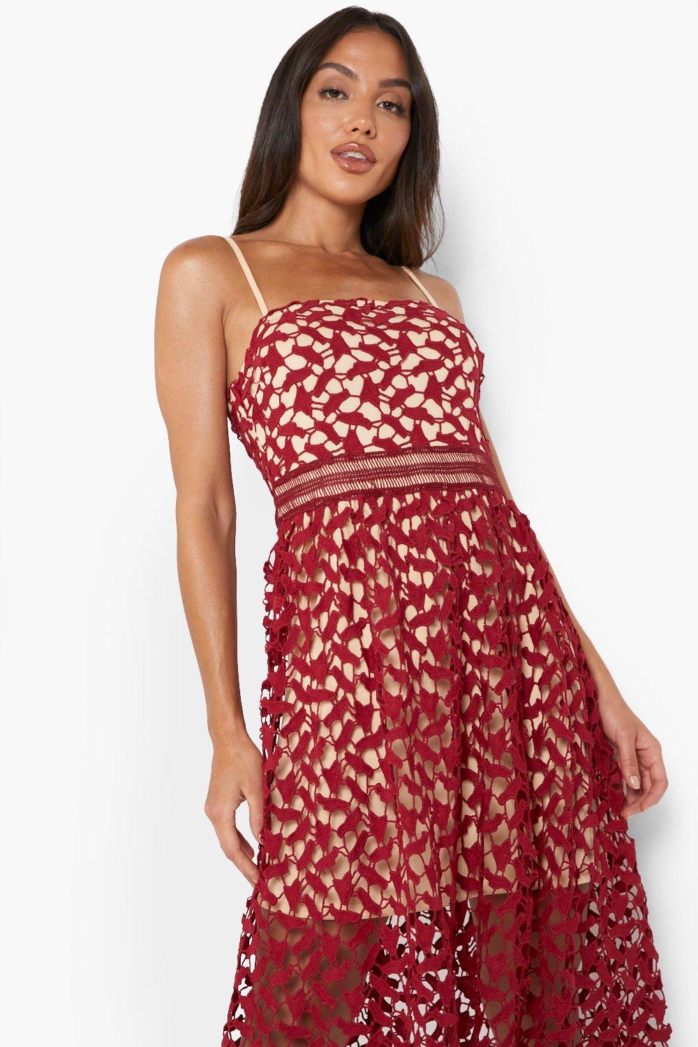 corded lace detail midi skater dress