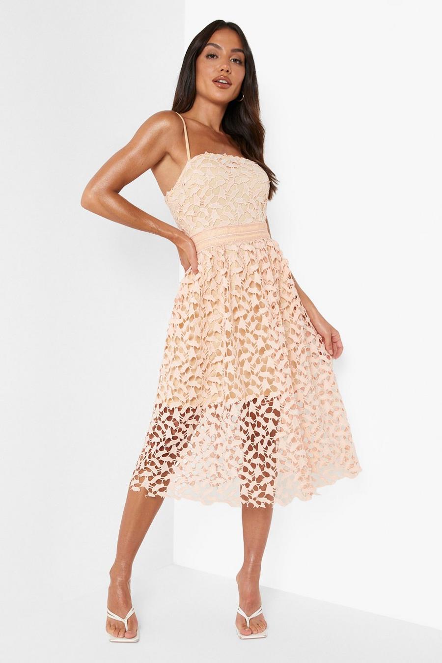 Blush Lace Detail Midi Skater Dress image number 1