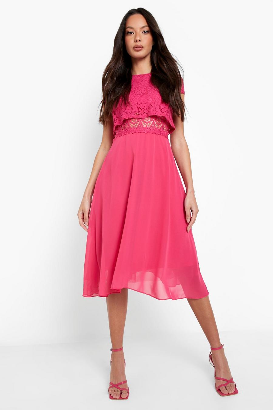 Berry Lace Top Chiffon Skater Dress image number 1
