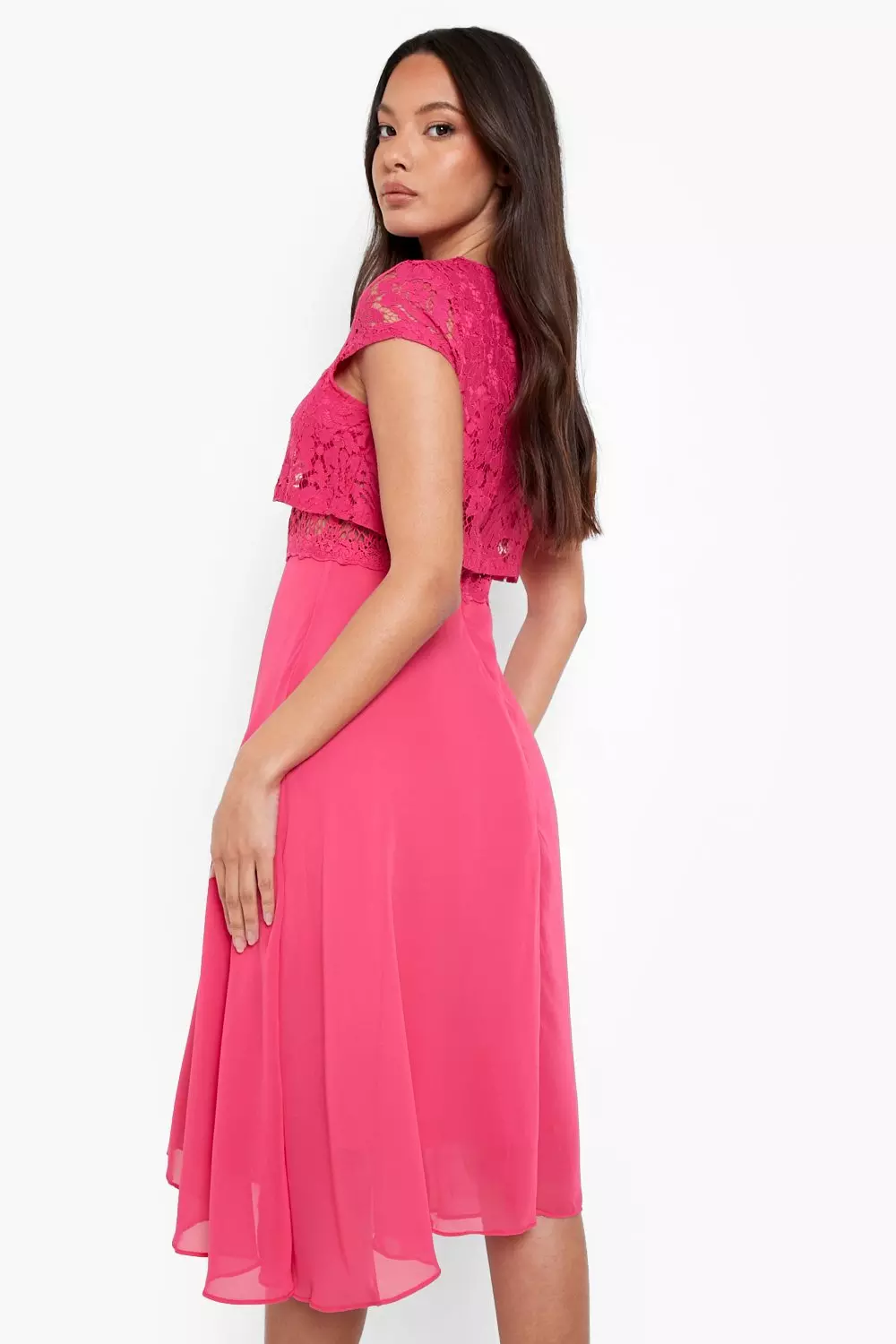 Boohoo lace top chiffon skater dress hotsell