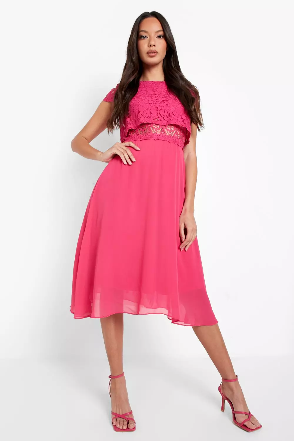 Lace top chiffon store skater dress