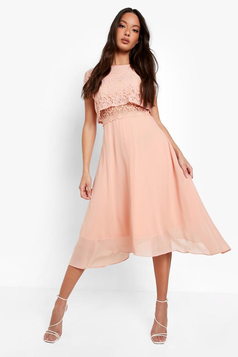 סמוק rosa שמלת סקייטר מבד שיפון עם טופ תחרה