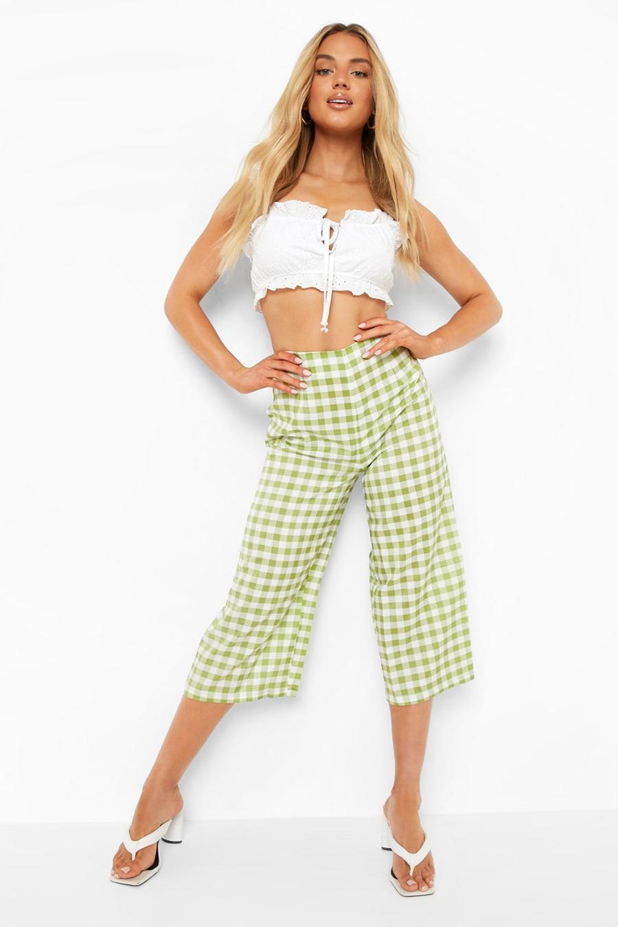 Green Gingham Clean Cut Woven Culotte image number 1