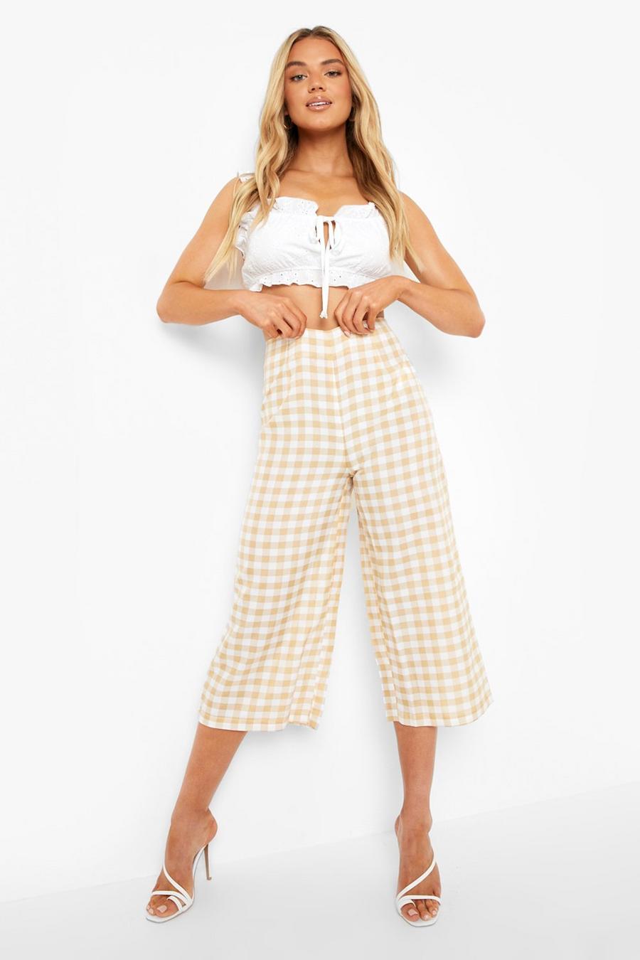 Sand Gingham Clean Cut Woven Culotte image number 1