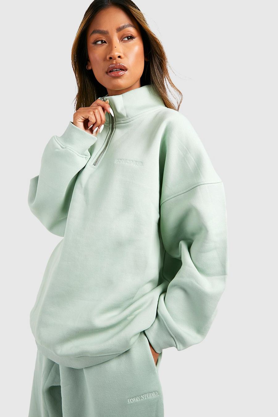 Sage green Recycled Premium Half Zip Sweatshirt image number 1