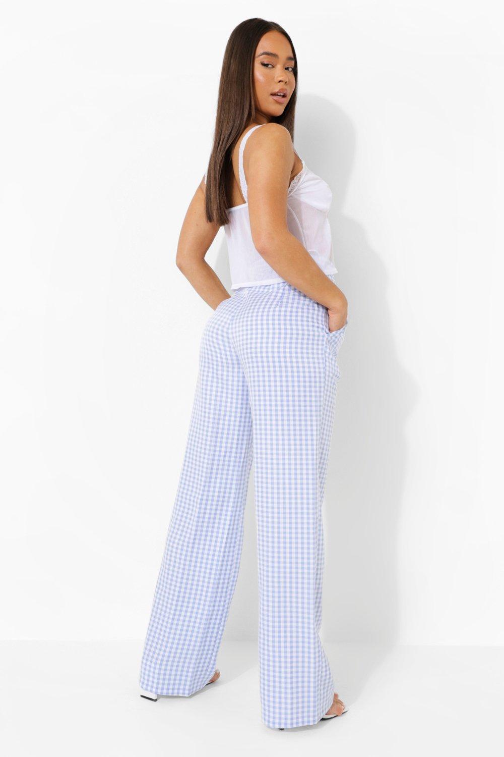 Gingham wide leg clearance trousers