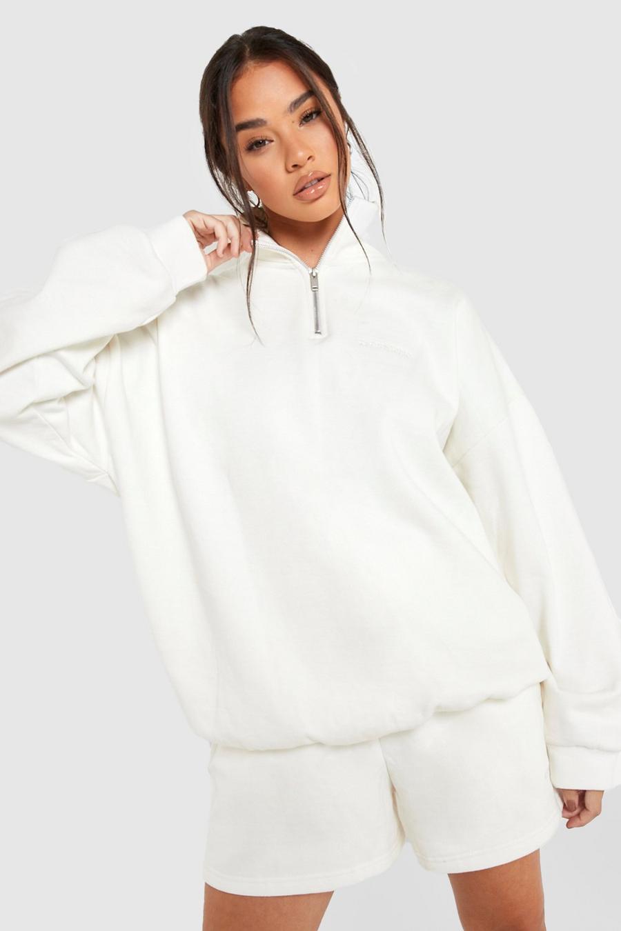 Ecru white Premium Half Zip Sweatshirt