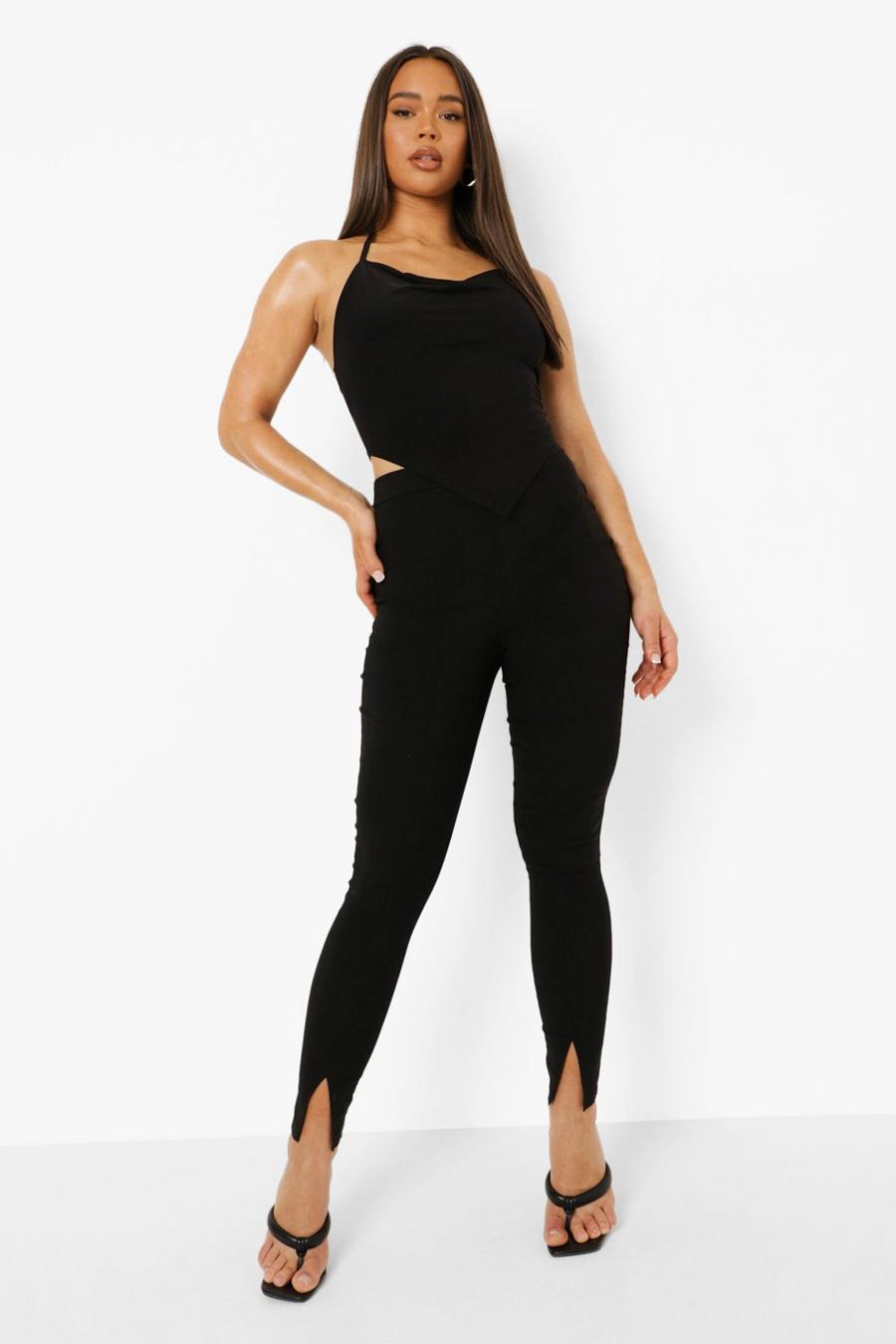 Black Seam Split Front Skinny Stretch Trousers image number 1