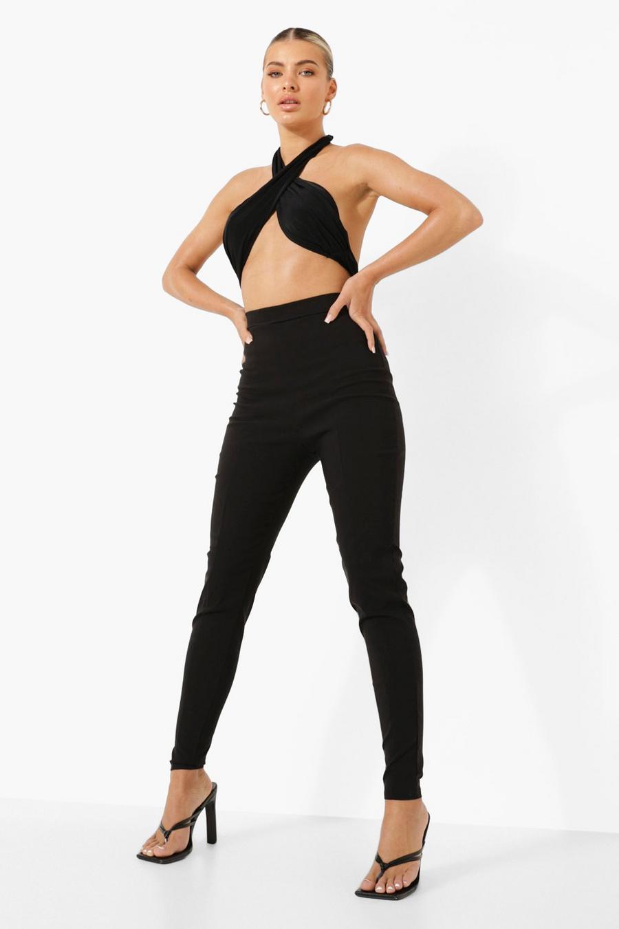 Black Seam Front Skinny Stretch Trousers image number 1