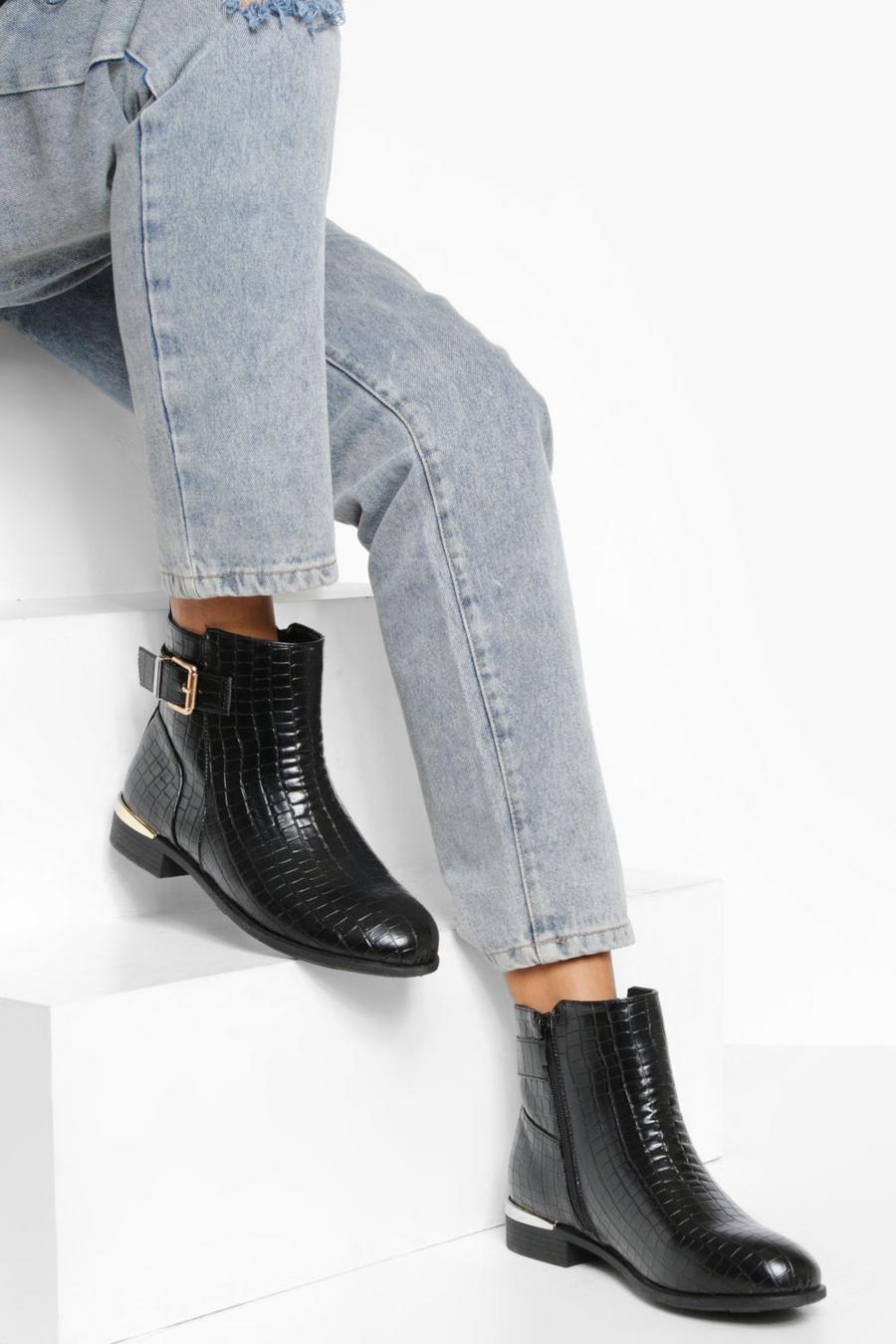 Black schwarz Brede Chelsea Boots Met Gesp Detail