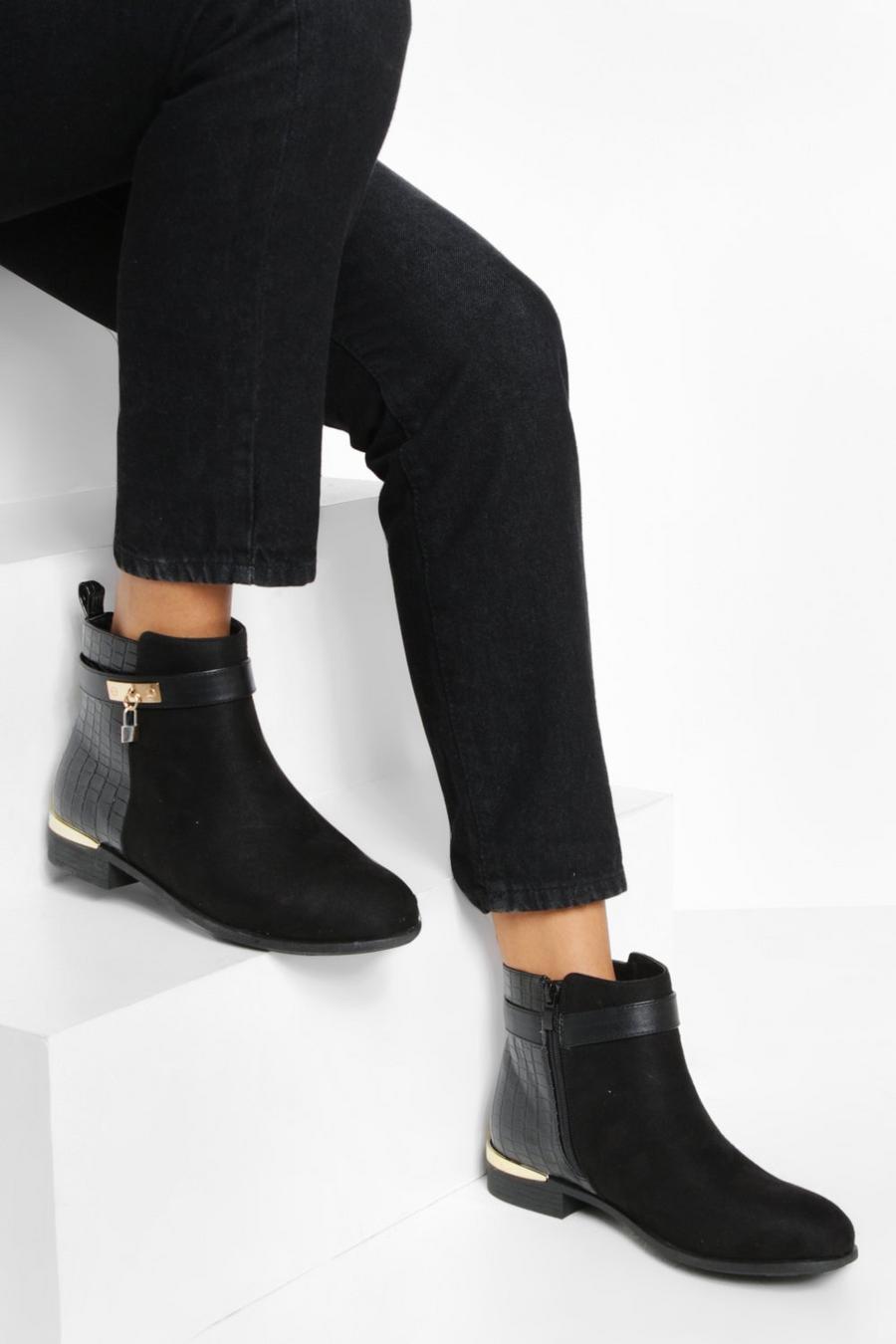 Black schwarz Wide Fit Metal Detail Chelsea Boots