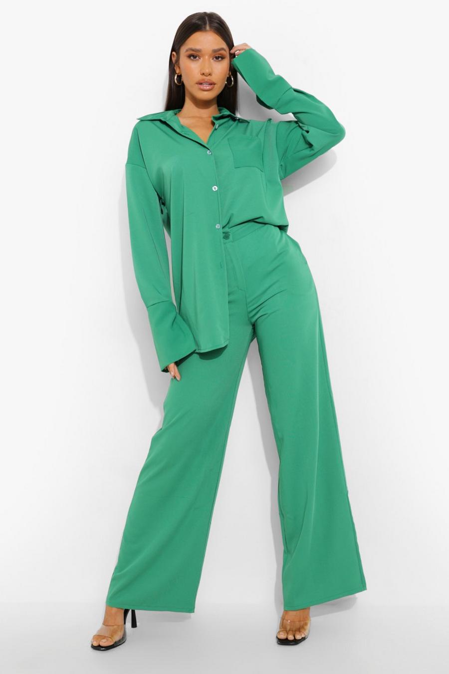 ירוק בהיר מכנסיים מסאטן מאט בגזרה רחבה image number 1