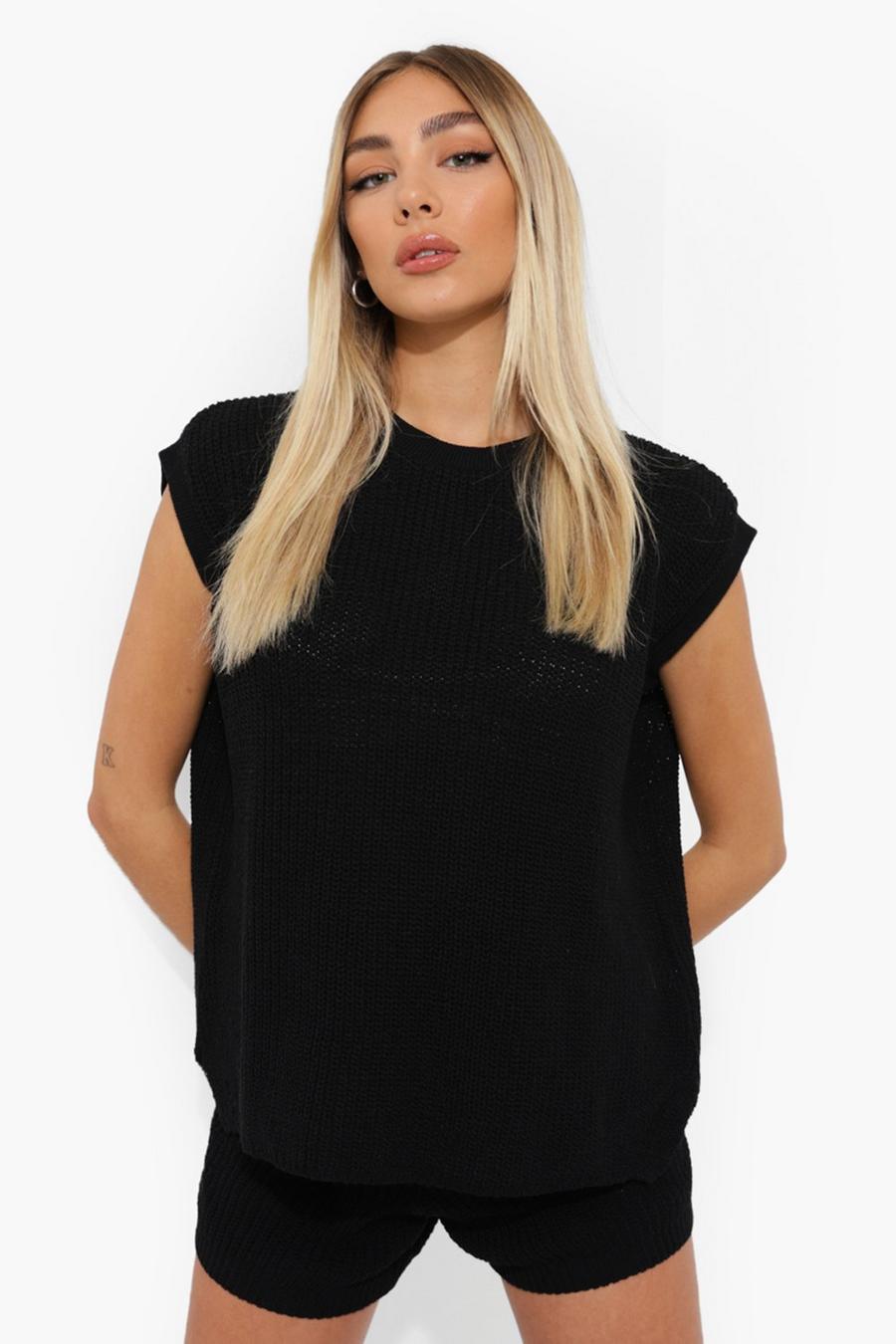 Black Tank Shorts Knitted Co-ord image number 1