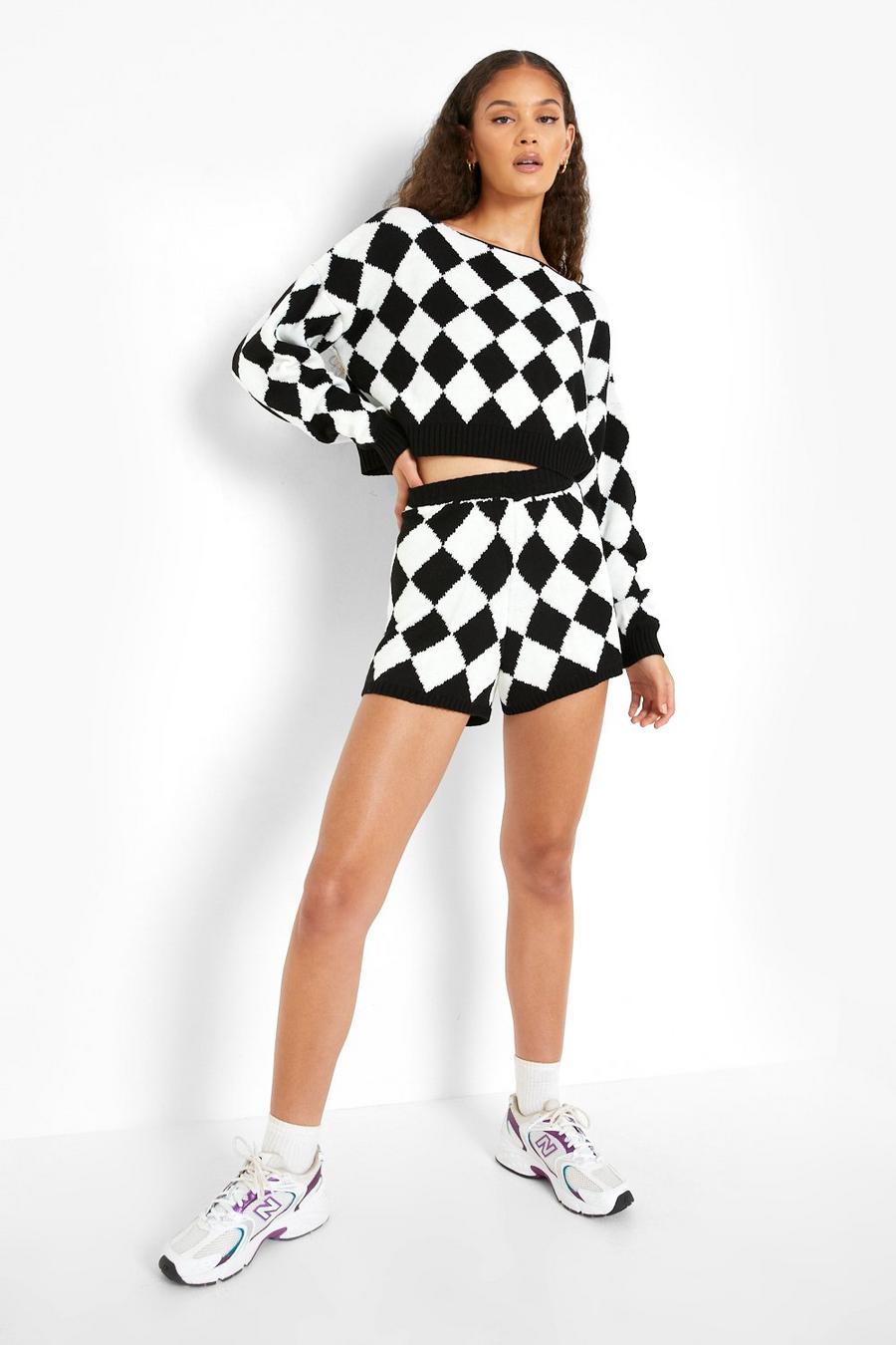 Black Argyle Check Knitted Short Two-Piece image number 1