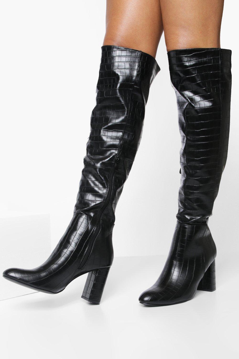 Croc print knee high boots new arrivals