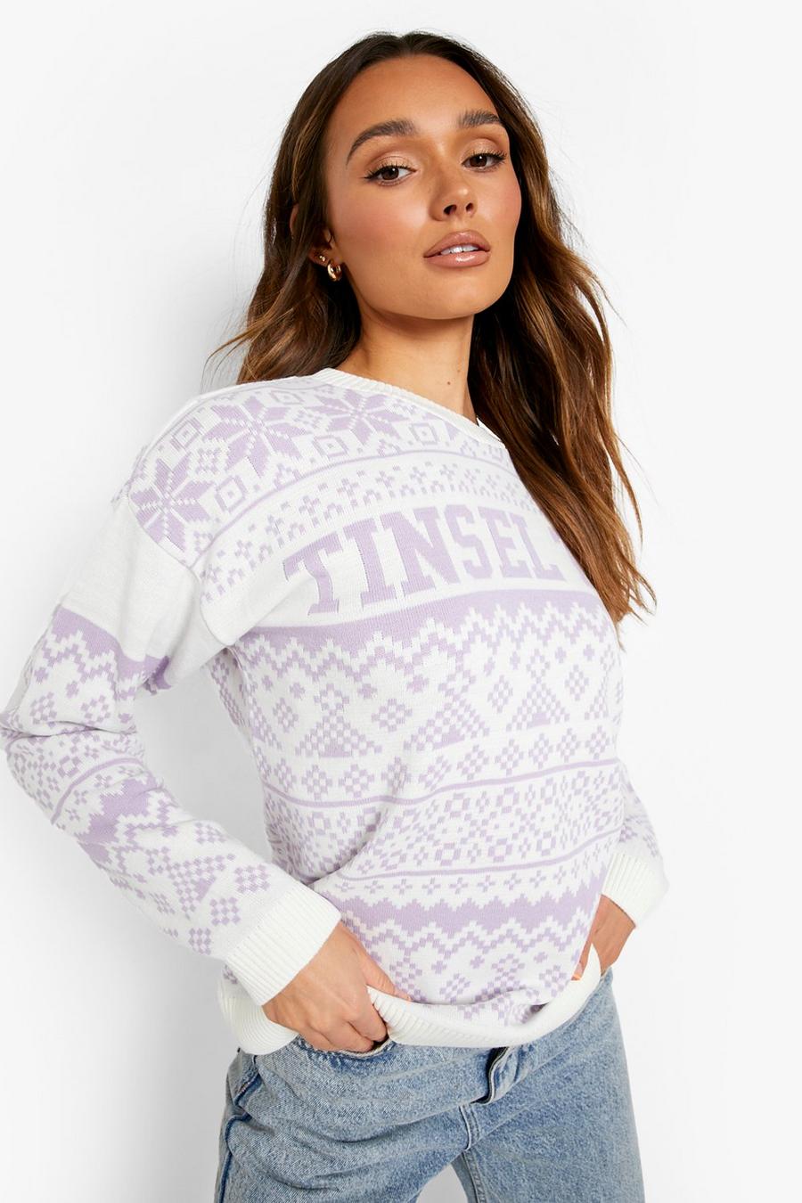 White Tinsel Slogan Christmas Sweater image number 1